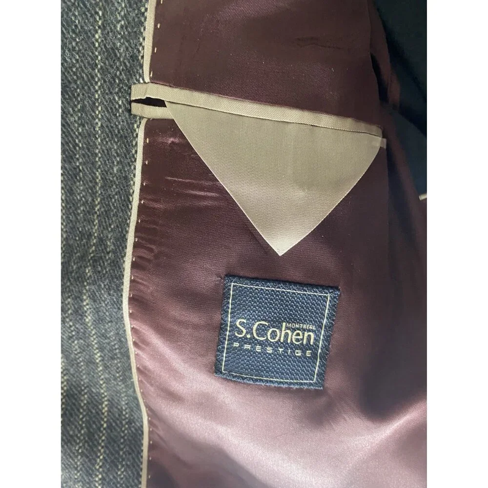 S. Cohen Prestige Cashmere Wool Blend Varsity Blazer Jacket 44 Tall Gray Pinstri